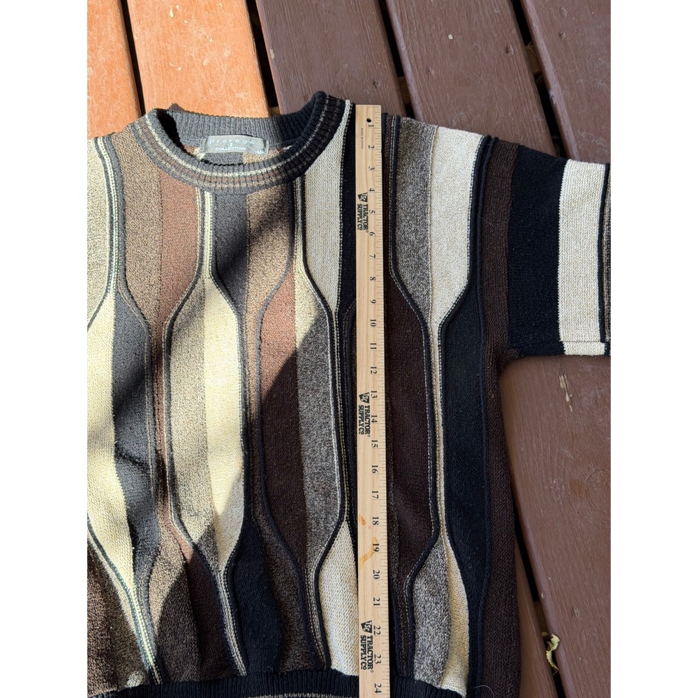Protege Collection Mens 3D Knit Sweater Brown Tan Black 90s Vintage Style Medium - Picture 5 of 8